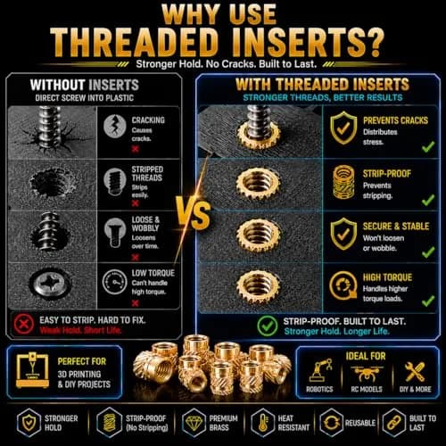 FFVRVSS Brass Threaded Inserts Kit M2-M5 (300+6Pcs) | Heat Set Nuts for 3D Printing & Plastics thumbnail 2