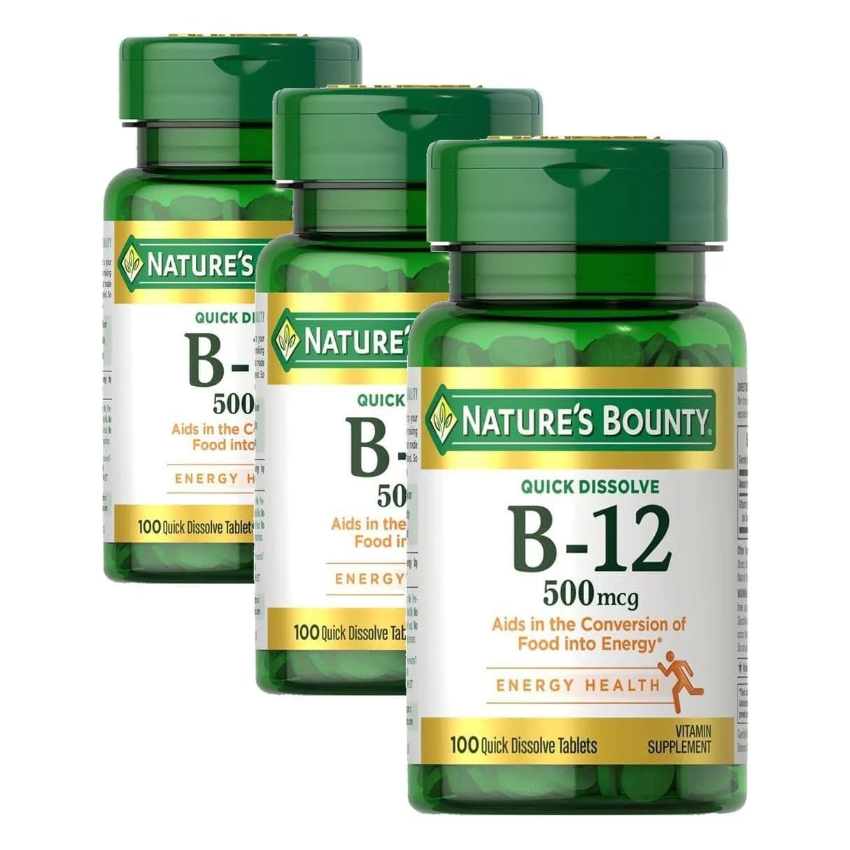 Nature's Bounty Vitamin B-12 500 mcg Microlozenges, 200 Count (Pack of 1) | Energy Metabolism & Nervous System Health — Tablet