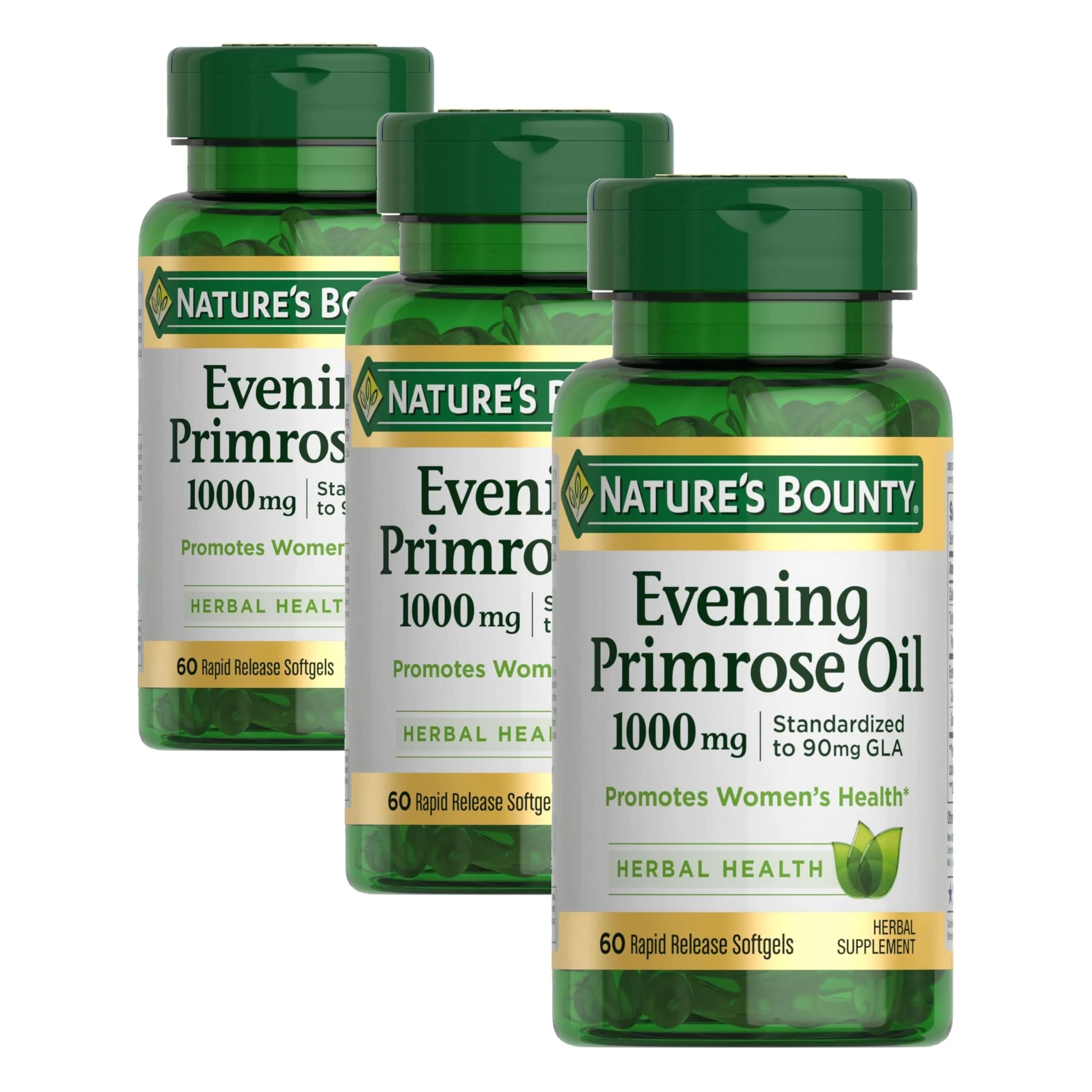 Nature's Bounty Primrose Oil 1000mg Gluten Free Herbal Supplement 180 Count (Pack of 3) | Promotes Women's Health