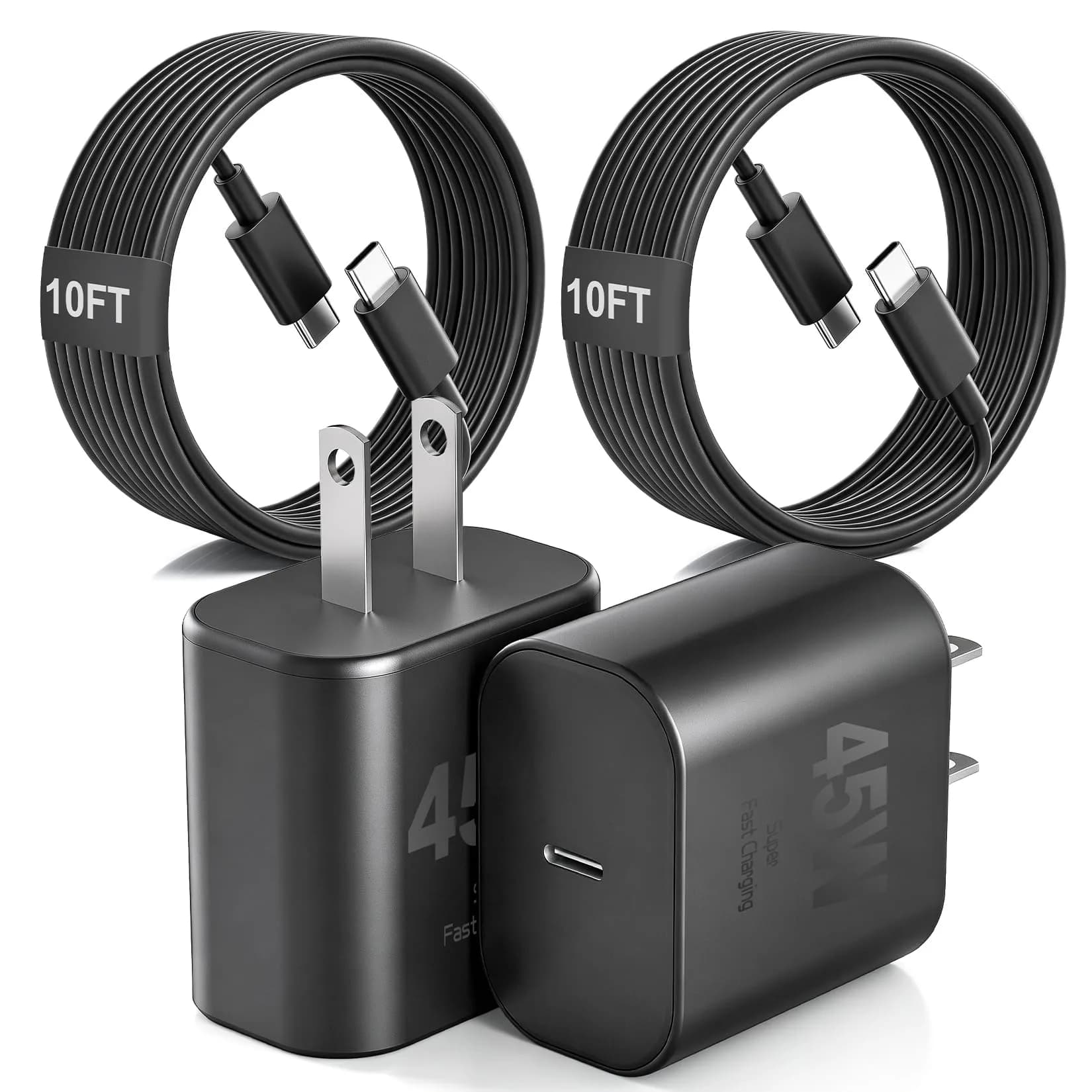 SpeedScope 25W USB C Samsung Charger 2-Pack 10FT Long Cable | Fast Charging for Galaxy S26 Ultra — Black