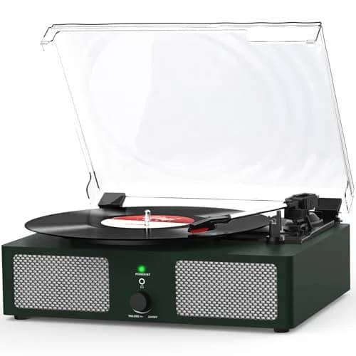 Udreamer Green Belt Drive Turntable with Speakers & USB | 3-Speed Vinyl Record Player thumbnail 1
