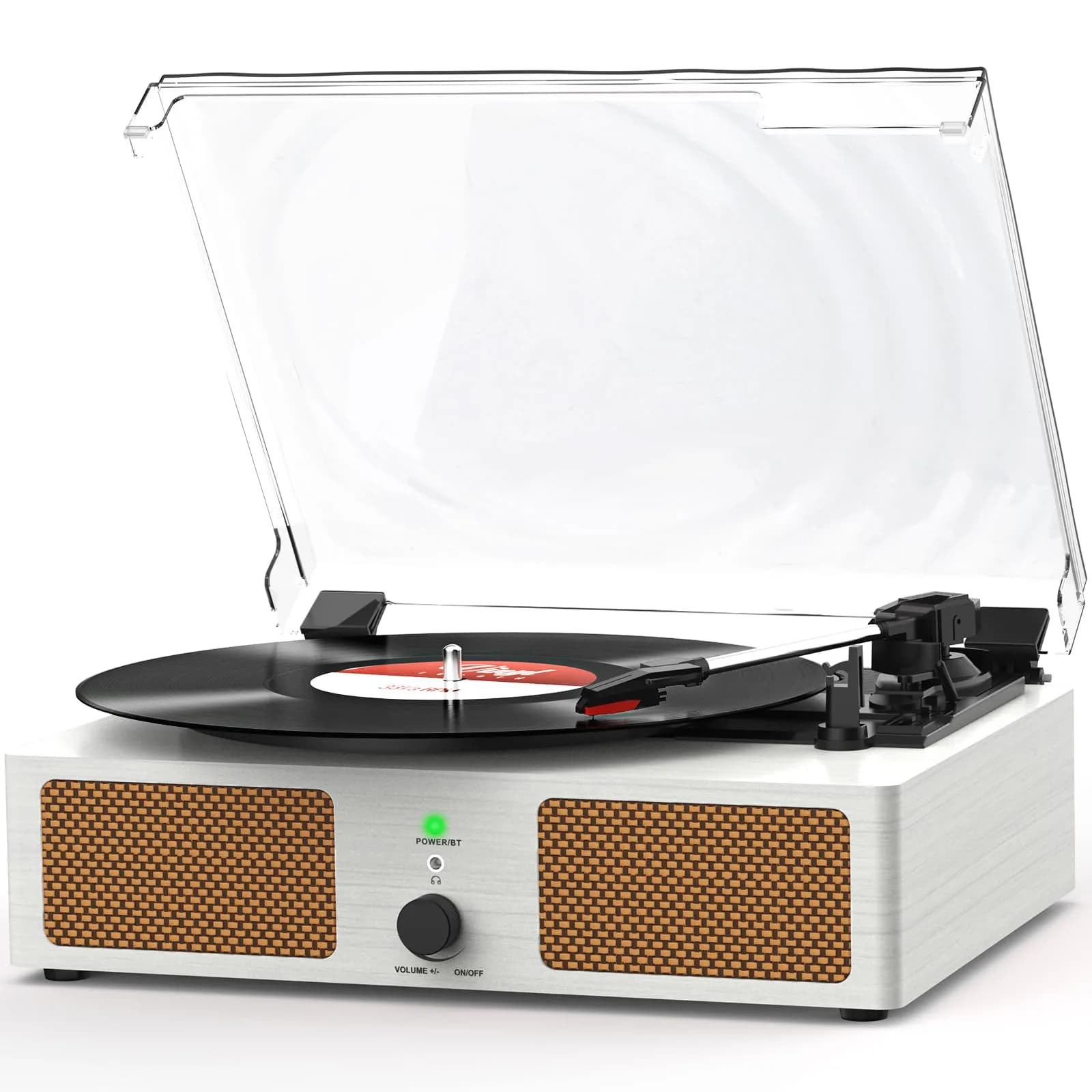 Udreamer White Vinyl Record Player with Speakers & USB | Belt Drive, 3 Speeds, Bluetooth