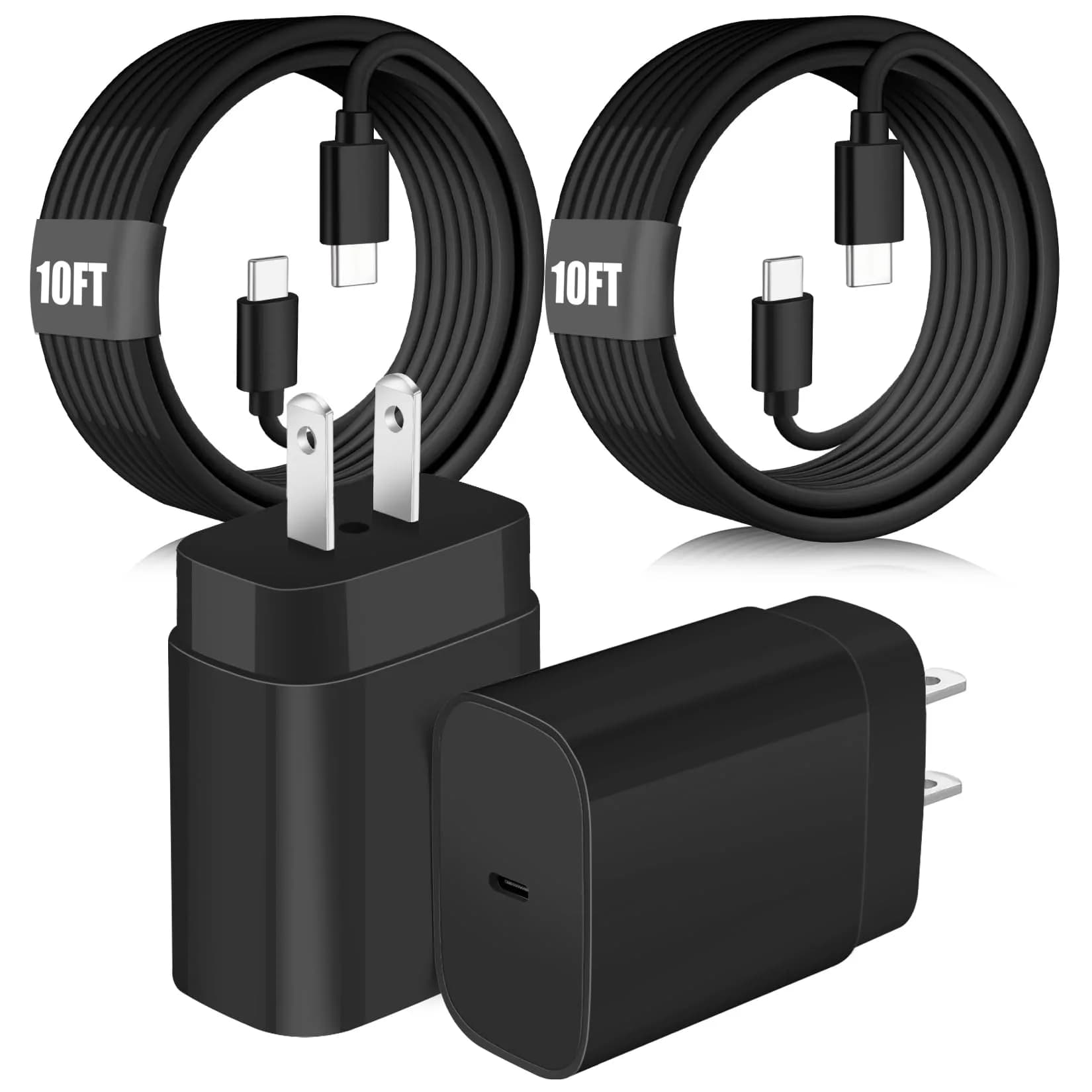 SpeedScope 25W USB C Samsung Charger 2-Pack 10FT Long Cable | Fast Charging for Galaxy S26 Ultra — Black / 10 FT