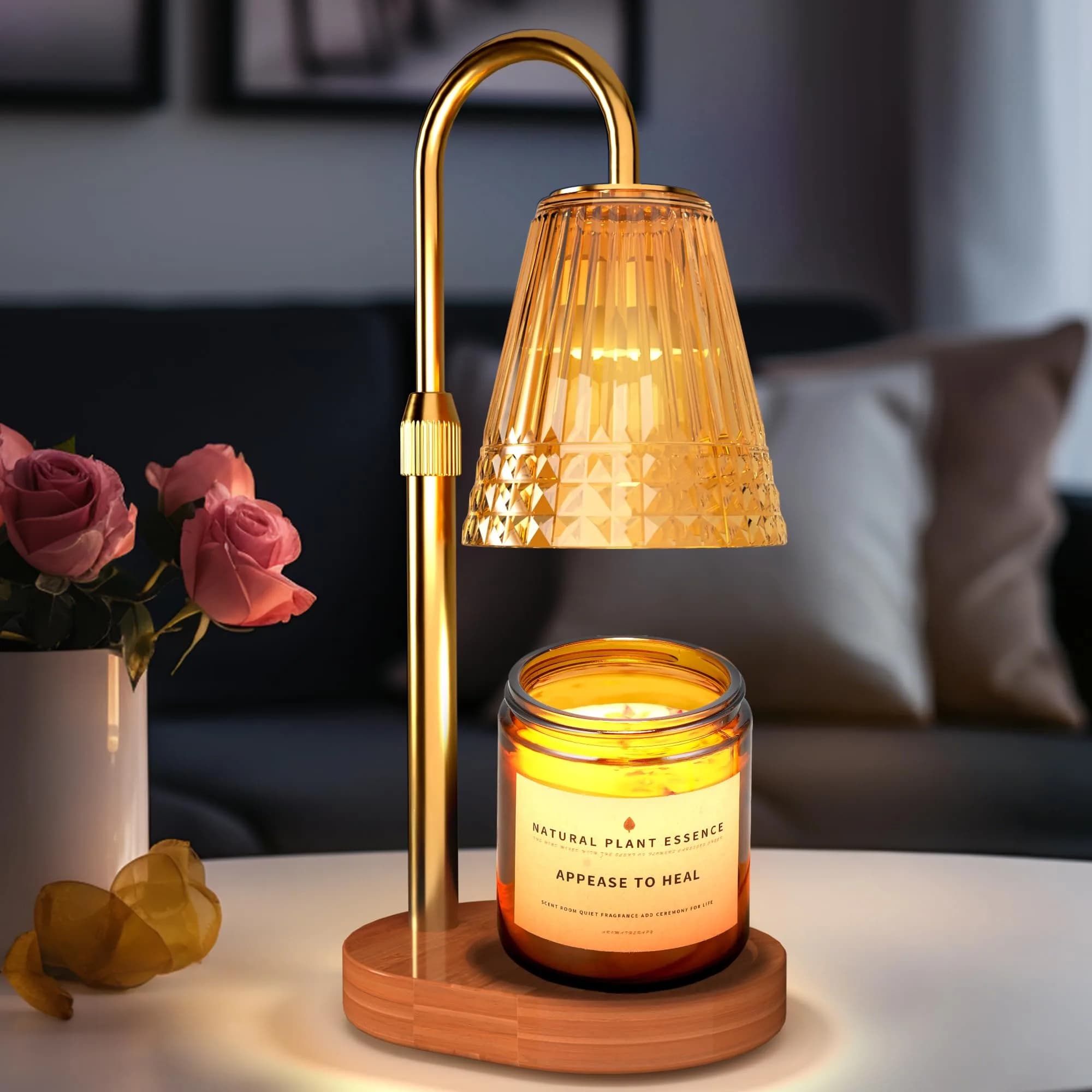 Exovyn Candle Warmer Lamp with Timer & Adjustable Height, Dimmable Light, Antique Gold 12.2 inch (31 cm) | Elegant Home Décor & Housewarming Gifts - main product image