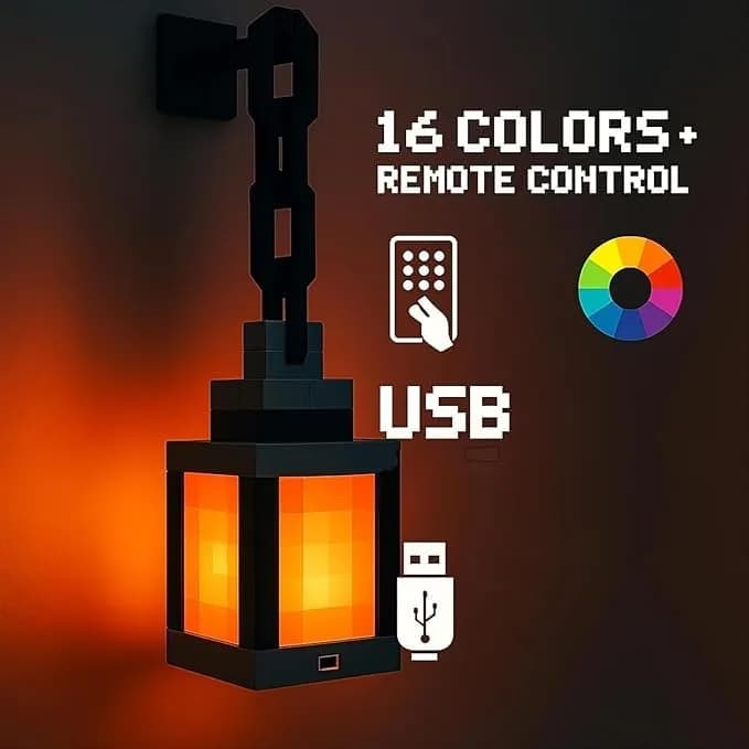 Bivpreom Pixelated Lantern Night Light 15cm (6") Black | 16 Colors USB Rechargeable Remote Control thumbnail 3