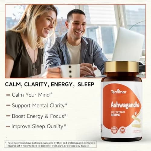 Temimar Ashwagandha Supplements, Ashwagandha Root Extract 600mg for Women & Men, Made in USA, Gluten Free, Vegan, 120 Capsules thumbnail 3