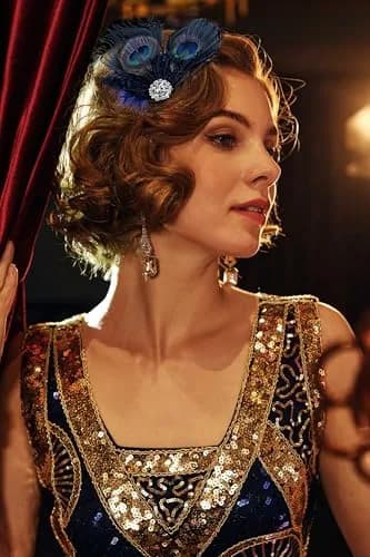 BABEYOND Peacock Feather Hair Clip with Rhinestones | 1920s Peacock Flapper Fascinator, One Size Fits Most, Navy Blue thumbnail 4