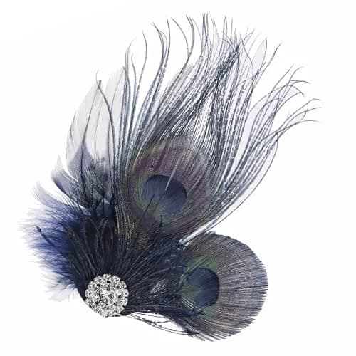 BABEYOND Peacock Feather Hair Clip with Rhinestones | 1920s Peacock Flapper Fascinator, One Size Fits Most, Navy Blue thumbnail 5