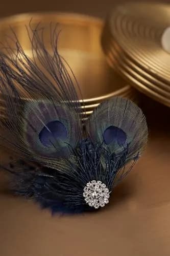 BABEYOND Peacock Feather Hair Clip with Rhinestones | 1920s Peacock Flapper Fascinator, One Size Fits Most, Navy Blue thumbnail 3