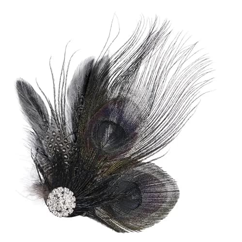 BABEYOND Peacock Feather Hair Clip with Rhinestones | 1920s Flapper Accessory for Women thumbnail 5