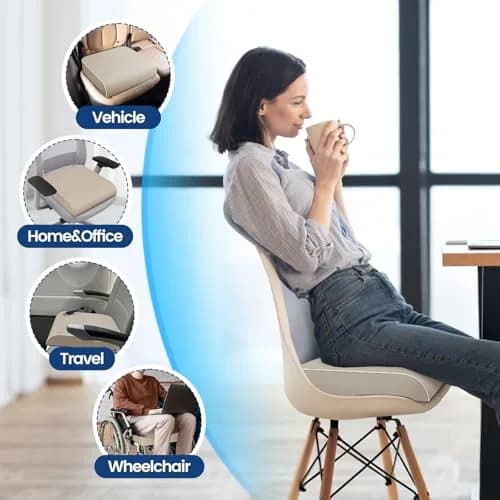 SweetSlubr Memory Foam Seat Cushion X-Large Beige | Tailbone Pain Relief & Posture Support thumbnail 4