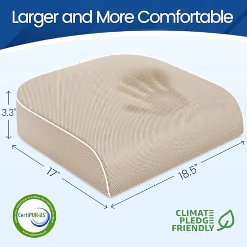 SweetSlubr Memory Foam Seat Cushion X-Large Beige | Tailbone Pain Relief & Posture Support thumbnail 2