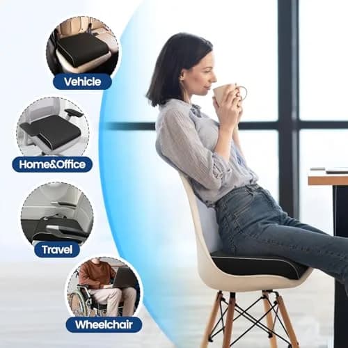 SweetSlubr Memory Foam Seat Cushion 48cm (19") x 43cm (17") | Tailbone Pain Relief for Office Chairs & Cars thumbnail 6