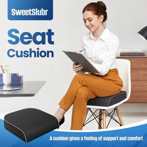 SweetSlubr Memory Foam Seat Cushion 48cm (19") x 43cm (17") | Tailbone Pain Relief for Office Chairs & Cars thumbnail 3