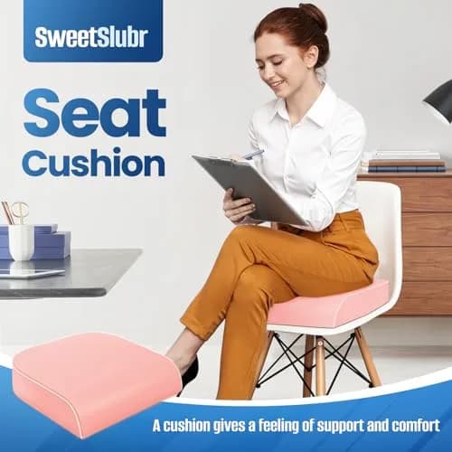 SweetSlubr Memory Foam Seat Cushion for Tailbone Pain Relief, X-Large 48cm (19"x17") Pink | Ergonomic Office Chair Pad for Comfort thumbnail 3