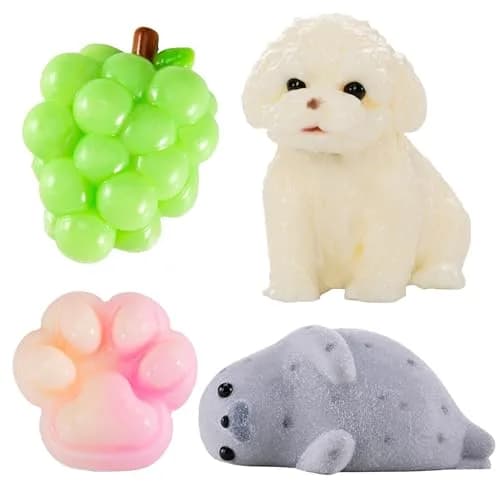 QCROAD SQUISHY Silicone Squishy Animals 4-Pack | Handmade Cute Squishy-Puppy, Seal, Cat Paw & Grape thumbnail 1