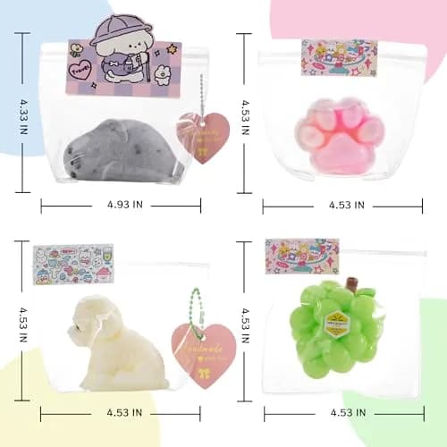 QCROAD SQUISHY Silicone Squishy Animals 4-Pack | Handmade Cute Squishy-Puppy, Seal, Cat Paw & Grape thumbnail 2