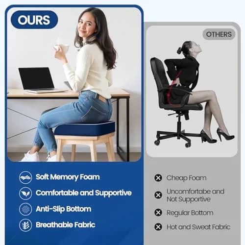 SweetSlubr Large Tailbone Pain Relief Seat Cushion | Ergonomic Memory Foam Chair Pad thumbnail 5