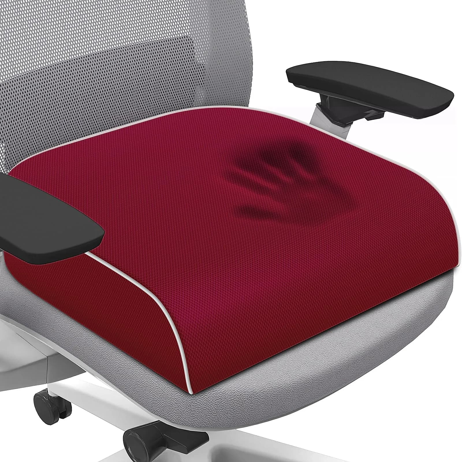 SweetSlubr Memory Foam Seat Cushion X-Large Red | Tailbone Pain Relief for Office Chairs, Cars, Airplanes