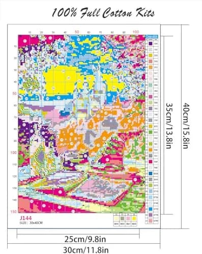 Paintcolor Castle Stamped Cross Stitch Kit 30x40cm (11.8x15.8 inches) | Beginner Embroidery with Pre-Printed Fabric thumbnail 2