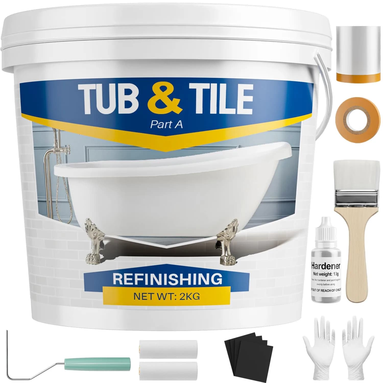 IRONABLE Tub and Tile Paint Refinishing Kit, 1.1oz White | DIY Bathroom & Kitchen Renovation — 70 Fl Oz