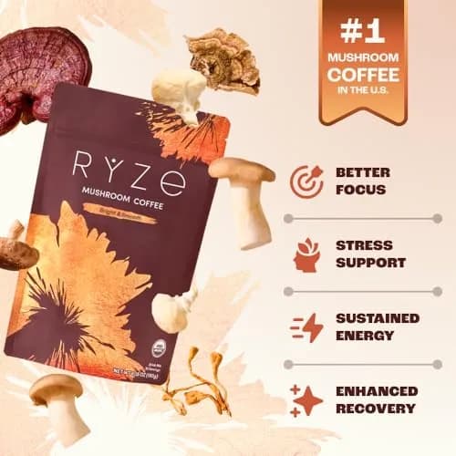 RYZE Organic Mushroom Coffee Starter Kit Medium Roast 12.7 oz (360 g) | 6 Adaptogenic Mushrooms for Energy & Focus thumbnail 2