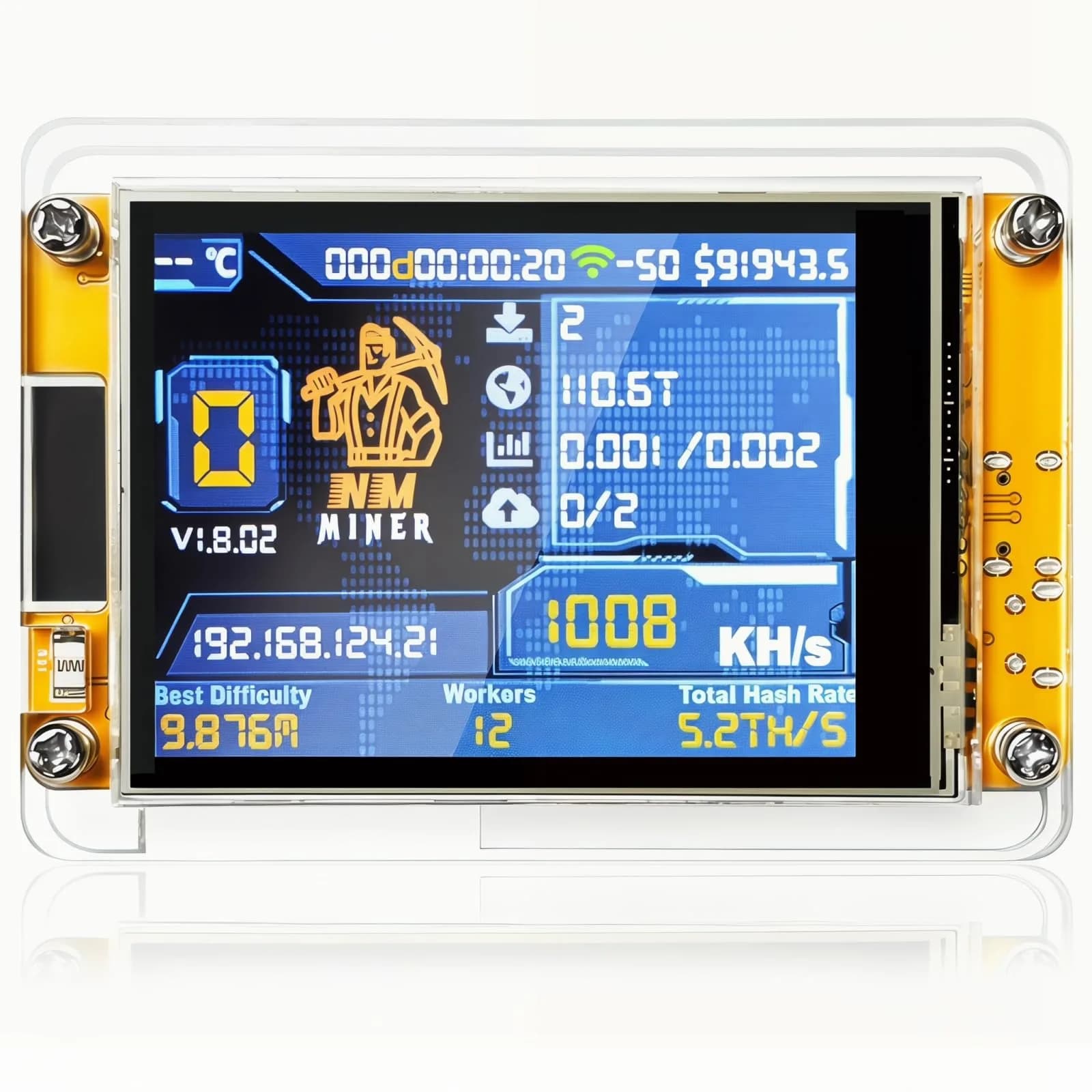 Cryptovolmine NM Miner 986 kH/s 2.8 inch Color Display DIY Solo Crypto Miner — Acrylic