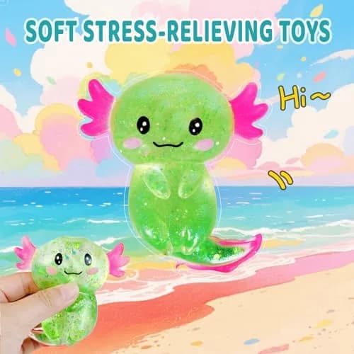Puffwize Axolotl Squishy Stress Relief Toy Glitter Fidget Toy, Green | Non-Toxic & BPA-Free for Kids & Adults thumbnail 8