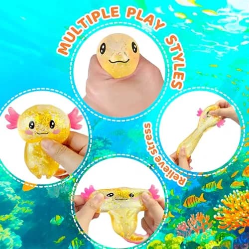 Puffwize Orange Axolotl Squishy Stress Relief Toy | ASTM-Tested Non-Toxic TPR for Kids & Adults thumbnail 2