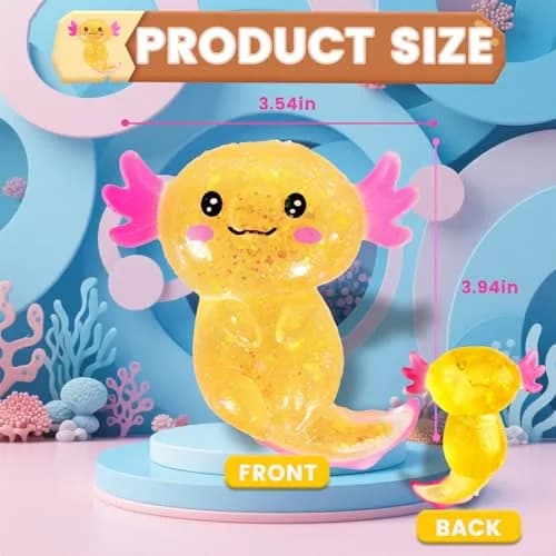 Puffwize Orange Axolotl Squishy Stress Relief Toy | ASTM-Tested Non-Toxic TPR for Kids & Adults thumbnail 3