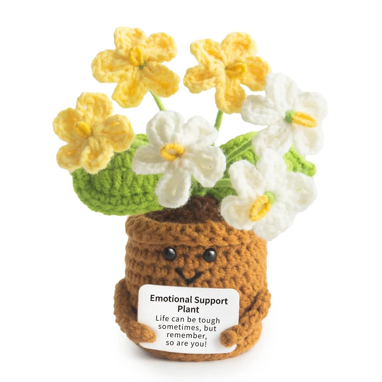MS ZHENQIAO Forget-Me-Not Crochet Flower Potted Plant Gift | Handmade Desk Decor — Forget-me-not Yellow