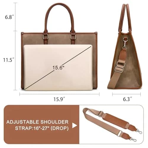 Montana West Laptop Tote Bag for Women 15.6 Inch Waterproof Vegan Leather Khaki | Business Office Work Briefcase thumbnail 5