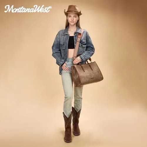 Montana West Laptop Tote Bag for Women 15.6 Inch Waterproof Vegan Leather Khaki | Business Office Work Briefcase thumbnail 3