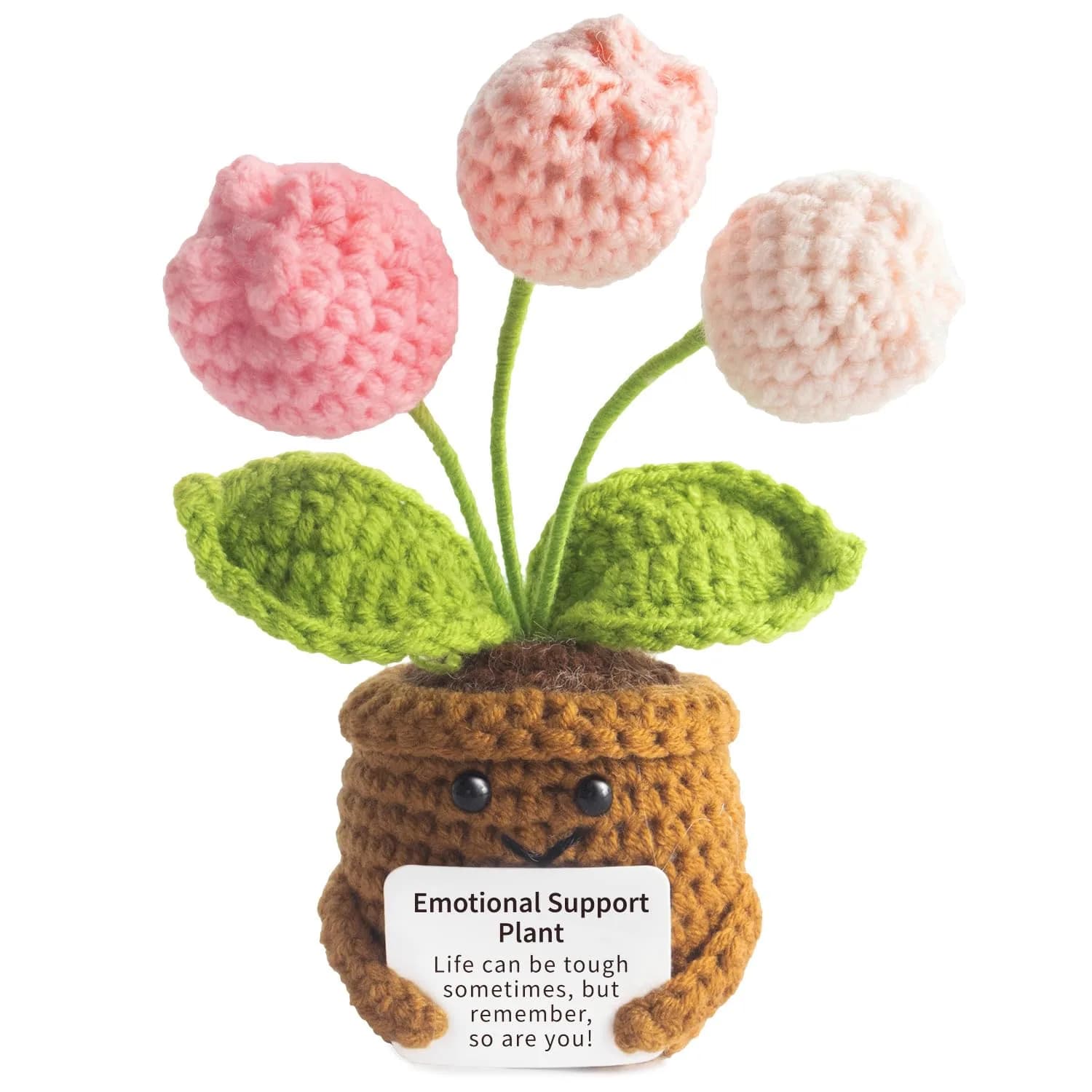 MS ZHENQIAO Tulip Pink Crochet Flower Potted Plant Gift | Emotional Support Figurine