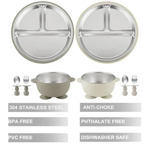 PandaEar Baby Feeding Set | Stainless Steel Plates & Bowls with Silicone Utensils | Toddler Tableware for Self-Feeding thumbnail 3