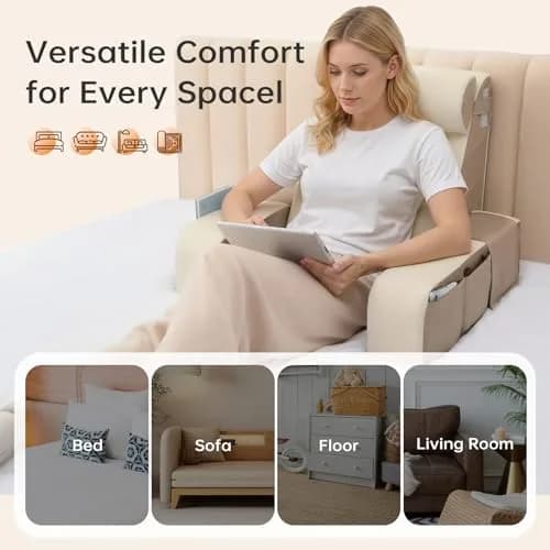 Vekkia 21" Reading Pillow for Bed with XL Side Pockets | Supportive Wedge Backrest for Adults thumbnail 7
