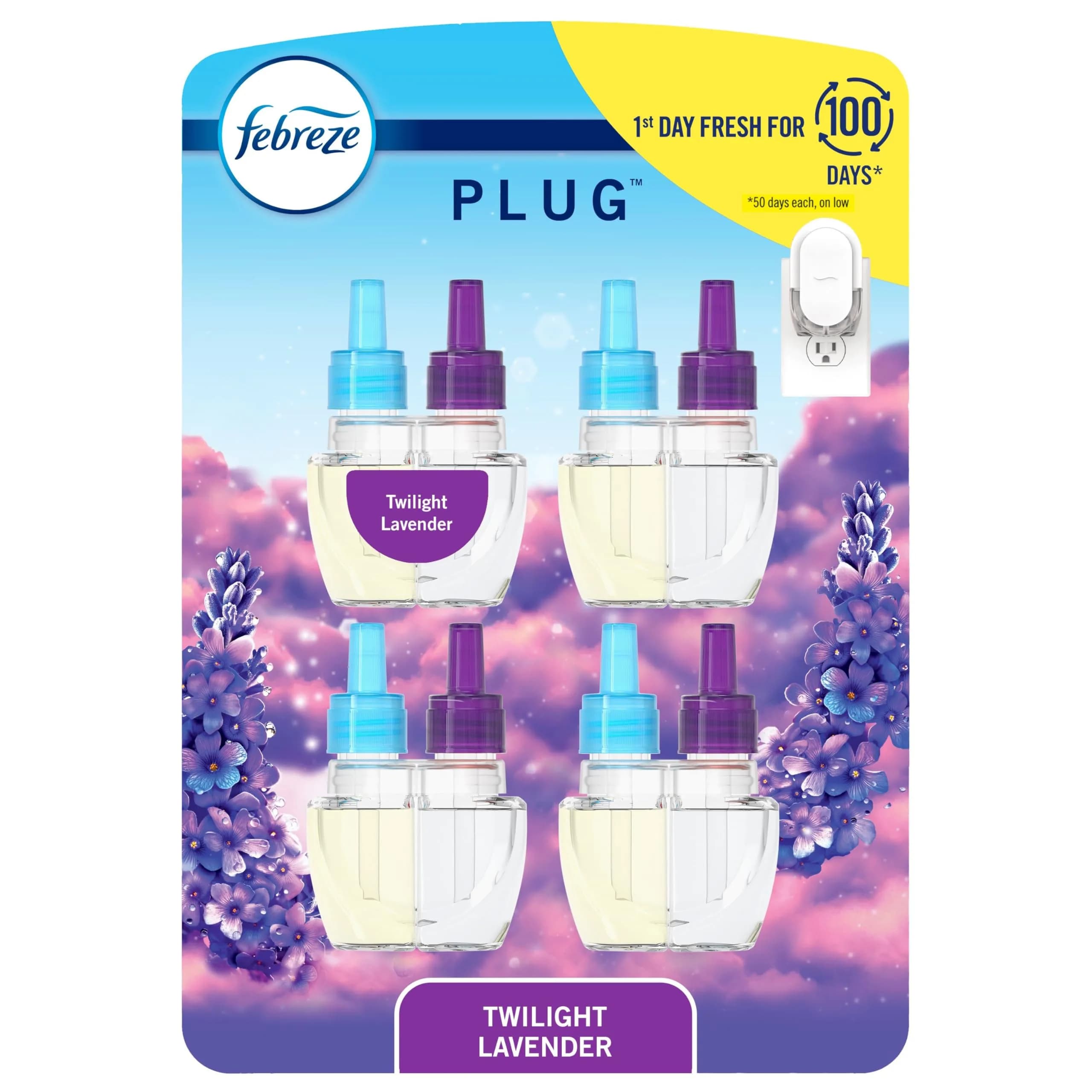 Febreze Fade Defy Plug Air Freshener Refills, Twilight Lavender Scent, 3.5 Fl Oz (0.87oz x 4 Refills) - main product image