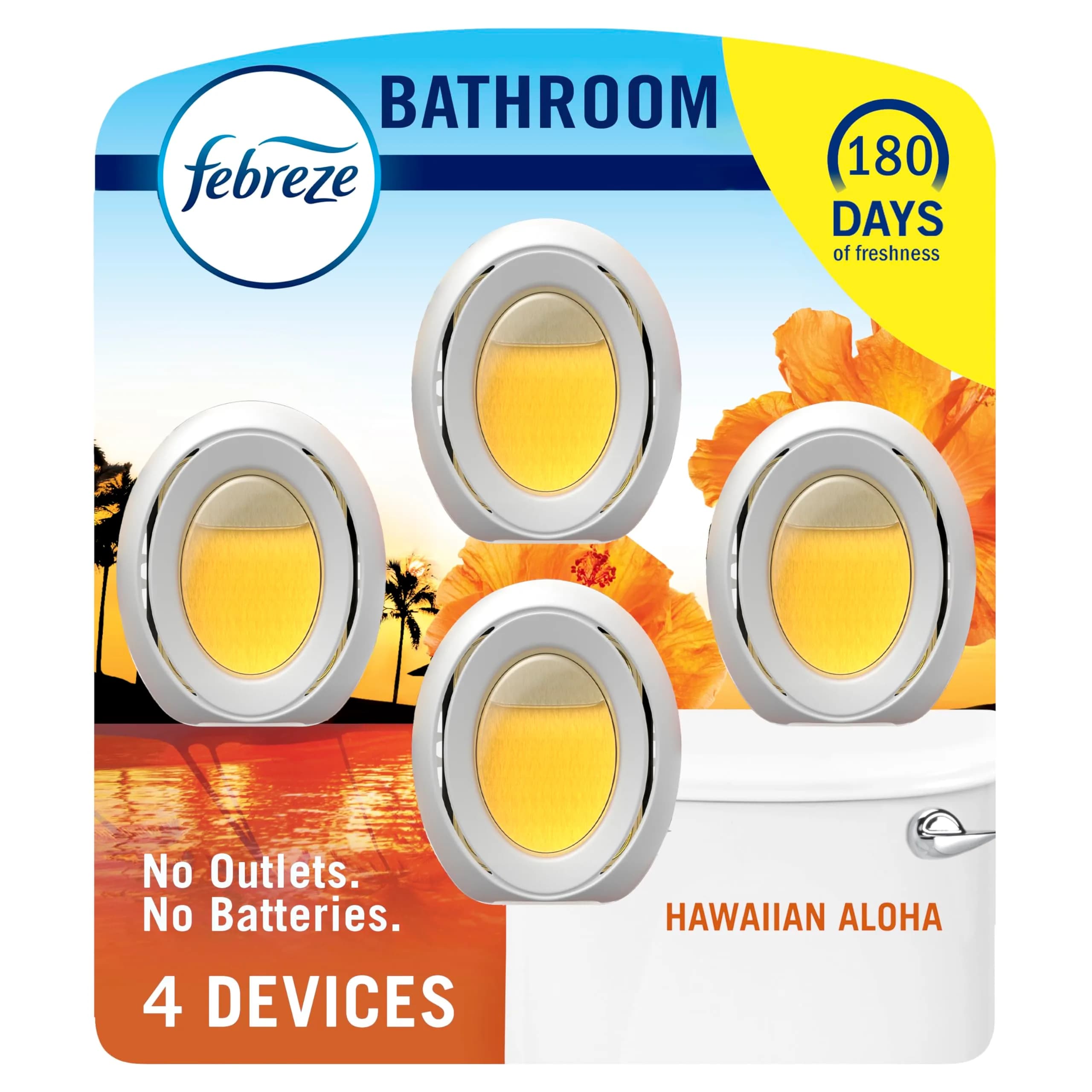 Febreze Bathroom Air Freshener Hawaiian Aloha Scent 4ct | Odor-Fighting Plug-In Alternative for Small Spaces - main product image