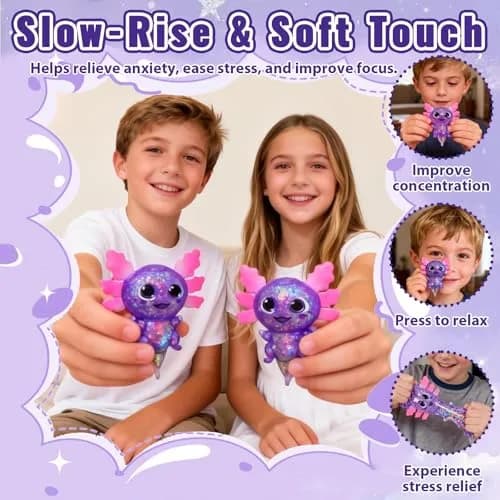 Puffwize Axolotl Squishy Toy Purple Big Ears 9.5cm (3.74") | Slow Rising Fidget Toy for Stress Relief thumbnail 6
