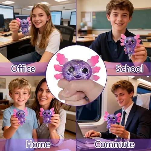 Puffwize Axolotl Squishy Toy Purple Big Ears 9.5cm (3.74") | Slow Rising Fidget Toy for Stress Relief thumbnail 2