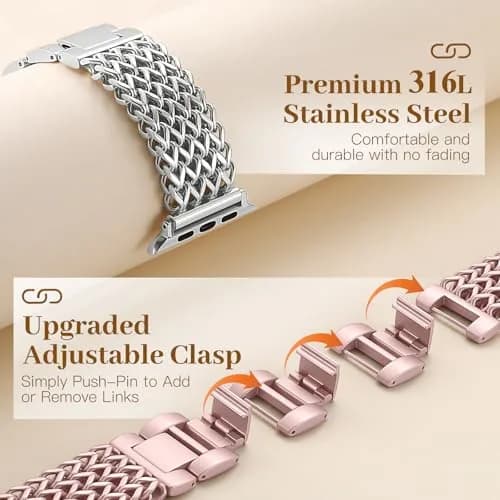 SNBLK Metal Band Compatible with Rose Gold Apple Watch Bands for Women 40mm 41mm 42mm 38mm 44mm 45mm 46mm | Dressy Link Bracelet thumbnail 4