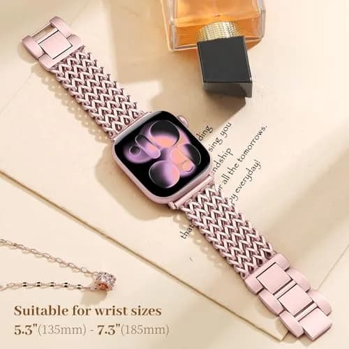 SNBLK Metal Band Compatible with Rose Gold Apple Watch Bands for Women 40mm 41mm 42mm 38mm 44mm 45mm 46mm | Dressy Link Bracelet thumbnail 5