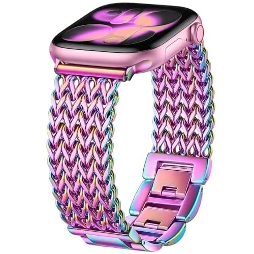 SNBLK Metal Watch Band Compatible with Apple Watch Series 1-11 & Ultra | Dressy Stainless Steel Link Bracelet for Women & Men thumbnail 1
