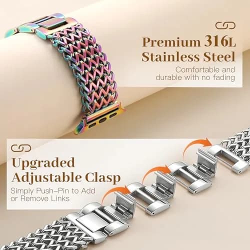 SNBLK Metal Watch Band Compatible with Apple Watch Series 1-11 & Ultra | Dressy Stainless Steel Link Bracelet for Women & Men thumbnail 4