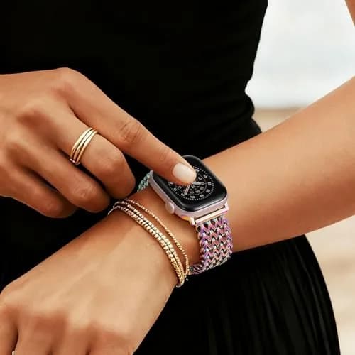SNBLK Metal Watch Band Compatible with Apple Watch Series 1-11 & Ultra | Dressy Stainless Steel Link Bracelet for Women & Men thumbnail 8
