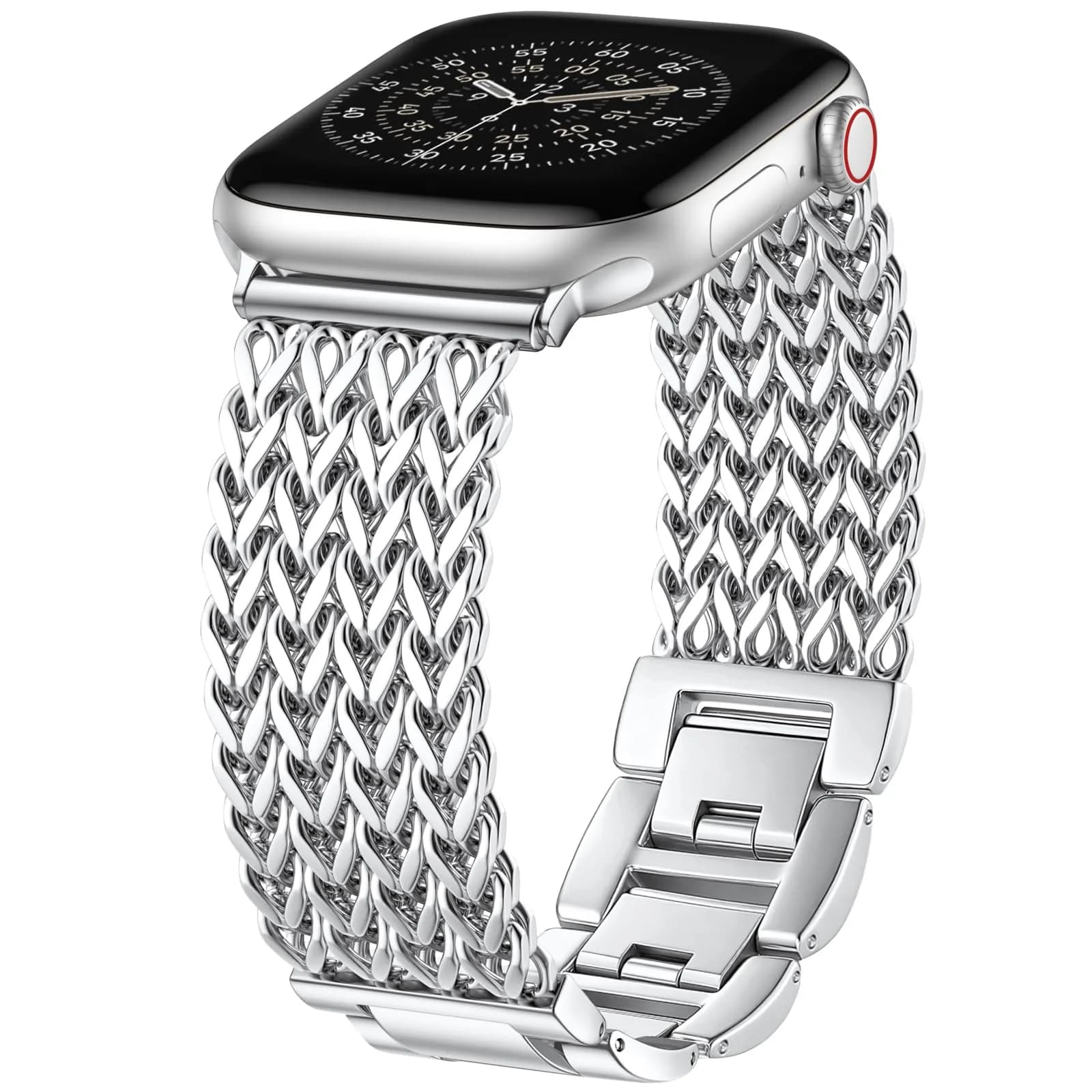 SNBLK Metal Watch Band Compatible with Apple Watch Series 1-11 & Ultra | Dressy Stainless Steel Link Bracelet for Women & Men — Silver / 44mm/45mm/46mm/49mm/(42mm-Series 3 2 1)