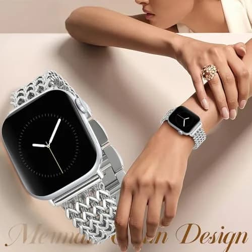 SNBLK Metal Band Compatible with Apple Watch Series 11/10/9/8/7/6/5/4/3/2 40mm-49mm | Dressy Stainless Steel Link Bracelet thumbnail 3