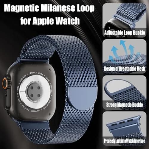 Steezrd Magnetic Milanese Loop Band Compatible with Apple Watch 38mm-49mm | Blue Stainless Steel Metal Strap for Series 1-11, Ultra 1-3 thumbnail 2