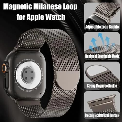 Steezrd Magnetic Milanese Loop Band Compatible with Apple Watch 49mm 46mm 45mm 44mm 42mm 41mm 40mm 38mm | Stainless Steel Metal Strap for iWatch Ultra 3/2/1 Series 11 10 9 8 7 6 5 4 SE thumbnail 2