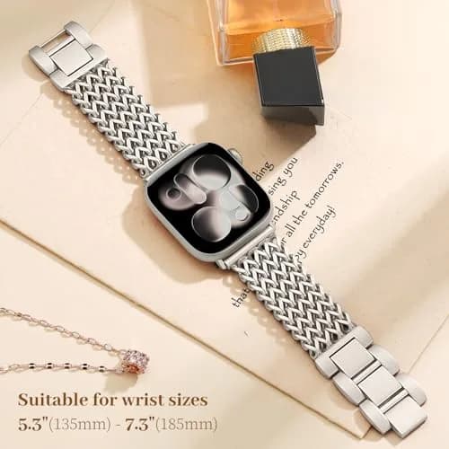 SNBLK Metal Band Compatible with Apple Watch Series 1-11 & SE 40mm-46mm | Dressy Stainless Steel Link Bracelet for Women thumbnail 5